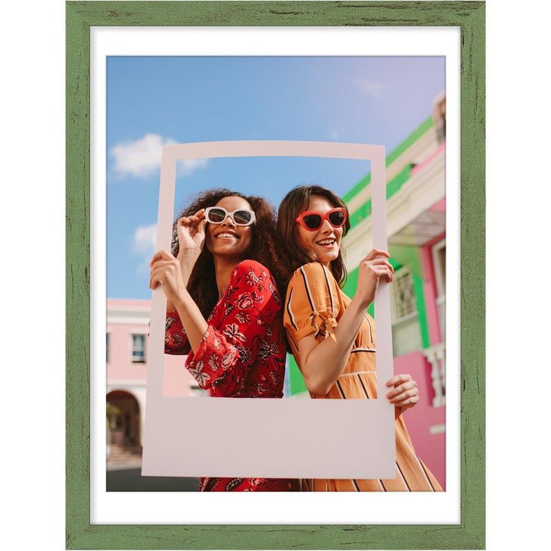 Vittanly 12x16 Picture Frame, Display Pictures 11x14 with Mat or 12x16 without Mat, Premium Material with Shatter Resistant Plexiglass, Poster Frame for Wall Display, Rustic Green, 1 Pack